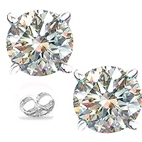 Silver Plated Round Real Moissanite Stud Earrings (1.60 Ct,Next to White Color,VVS1 Clarity)
