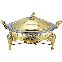 Retro Round Chafing Dish Stainless Steel Chafer Dish Set Buffet Catering Party Events Warmer Serving Set for Buffet/Weddings/Parties/Banquets/Catering Events,Gold (Gold)