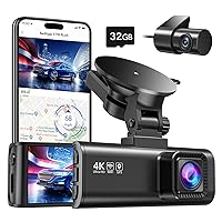 REDTIGER Dash Cam Front Rear, 4K/2.5K Full HD Dash Camera for Cars, Free 32GB Card, Built-in Wi-Fi GPS, 3.16” IPS Screen, Night Vision, 170°Wide Angle, WDR, 24H Parking Mode