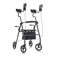 BEYOUR WALKER Tall Upright Walker with Padded Armrest and Seat, Large Under-seat Basket for Seniors, Flame Blue