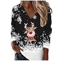 Women Christmas Elk Print Shirt Snowflake/Reindeer/Christmas Tree Plaid O Neck Tops Outdoor Women's Shirts