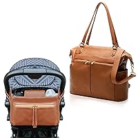 MOMINSIDE Diaper Bag Tote, Stroller Organizer with Insulated Cup Holders Leather Diaper Bag Backpack for Mom Dad Large Travel Baby Bag for Boys Girls Brown