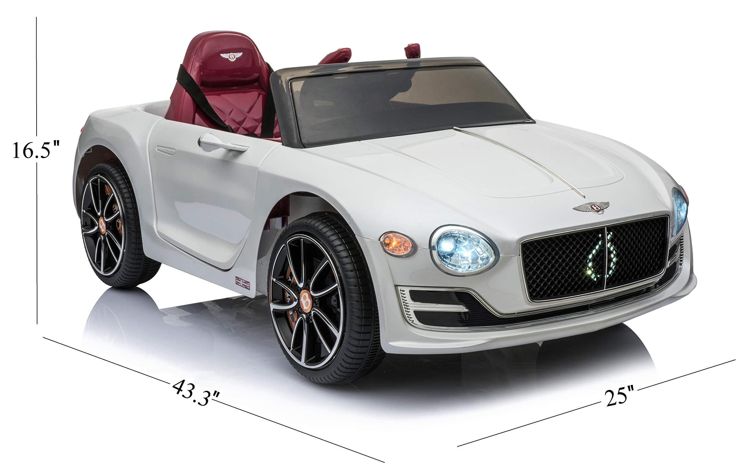 Rock Wheels Licensed Bentley EXP12 Kids Ride on Toy Car, 12V Battery Powered Children Electric 4 Wheels w/Parent Remote Control, Foot Pedal, 2 Speeds, Music, Aux, LED Headlights (White)