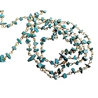 Gems For Jewels Women's 3-5 mm Turquoise Wire Wrapped Chip Beads, Chinese Turquoise Rosary Bead Chain for Jewelry Making, 925 Silver Turquoise for Necklace (1Foot to 5Feet Options) Silver, 1 Foot