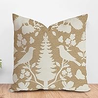 Fawn Color Bird Flower Cushion Covers Chinoiserie Botanicals and Bird Throw Pillow Covers Chinoiserie Asian Throw Pillowcase for Living Room Bedroom 22x22in White Linen