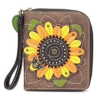 CHALA Zip Around Wallet, Wristlet, 8 Credit Card Slots, Sturdy Pu Leather - Sunflower - Brown