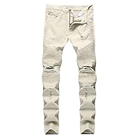 Andongnywell Men's Ripped Slim Straight Fit Biker Jeans Skinny Fit Distressed Denim Pants with Zipper Trousers