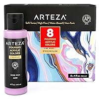 ARTEZA Acrylic Pouring Paint Set, 8 Pastel Colors, 4 oz Bottles, High-Flow Paint, No Mixing Needed, Art Supplies for Canvas, Glass, Paper, Wood, Tile, and Stones