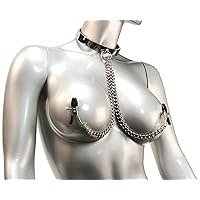 Master Series Chrome Slave Collar with Nipple Clamps, Small/Medium