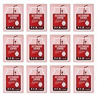 Soo'AE Juicy Strawberry Glow Mask [12 Count] strawberry face mask 𝗣𝗿𝗲𝗺𝗶𝘂𝗺 𝗞𝗼𝗿𝗲𝗮𝗻 𝗙𝗮𝗰𝗶𝗮𝗹 𝗠𝗮𝘀𝗸 with Microfiber Sheet Hydration and Nourishment