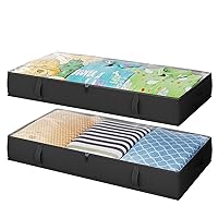2-Pack Under Bed Storage, 6 Inches Tall Closet Organizers and Storage Bins with Sturdy Sidewalls/Bottom/4 Handles, Black