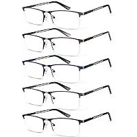 Blue Light Blocking Reading Glasses for Men, Half Frame Metal Readers Spring Hinge Eyeglasses Anti Eyestrain/Glare/UV