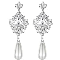 mecresh Flower Teardrop Bridal Wedding Dangle CZ Earrings in Silver/Gold Tone for Women Girl Bride Gift …