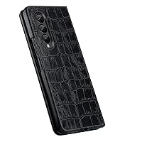 Case for Samsung Galaxy Z Fold 3/Z Fold 4 Crocodile Genuine Leather Case Lightweight Slim Shockproof Scratch-Resistant Folding Screen Phone Case (Black,Z Fold 3)