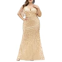 Ever-Pretty Plus Womens V-Neck Sequin Embroidery Mermaid Maxi Plus Size Evening Formal Dress 00692-DA