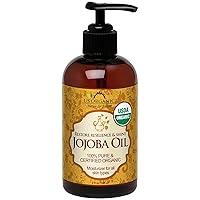 US Organic Jojoba Oil, USDA Certified Organic,100% Pure & Natural, Cold Pressed Virgin, Unrefined, Haxane Free, Sourced from Middle East directly (Large (8oz, 240ml))