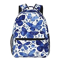 Blue Butterflies Printed Laptop Backpack With Side Mesh Pockets Casual Backpack For Man Woman Travel Daypack