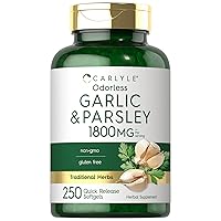 Odorless Garlic & Parsley 1800mg | 250 Softgels | Non-GMO, Gluten Free Supplement
