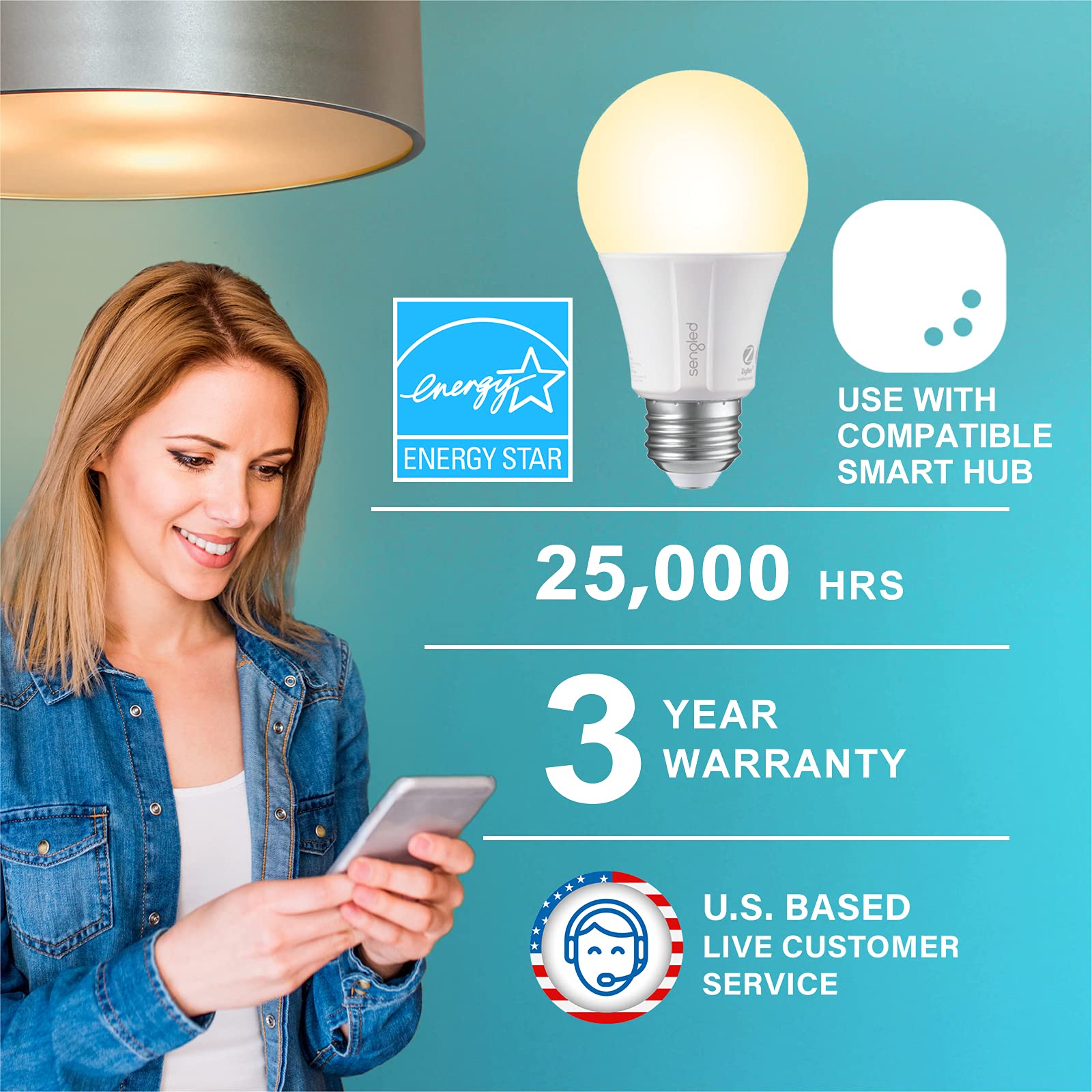 Sengled Smart Light Bulbs, Zigbee Hub Required, Works with Alexa and SmartThings, Voice Control with Google Home and Echo with built-in Hub, Soft White 60W Equivalent A19 Dimmable Smart Bulbs, 4-Pack