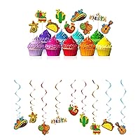 WERNNSAI Mexican Fiesta Cupcake Toppers and Fiesta Hanging Swirl