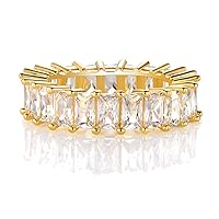 OPOMOMO 18K Gold Plated Ring Cubic Zirconia Emerald Cut Eternity Rings Gold Wedding Band