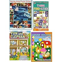 4 PACK educational sticker books: Amazing Animals - Picture Sudoku (Think, Find & Stick) - Fun With the Elephants - Learn Colors with Farm Animals