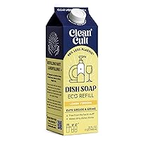 Cleancult Dish Soap Liquid Refills (32oz, 1 Pack) - Dish Soap that Cuts Grease & Grime - Free of Harsh Chemicals - Paper Based Eco Refill, Uses 90% Less Plastic - Lemon Verbena