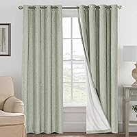 H.VERSAILTEX Bedroom Curtains Blackout, Sage Green Linen Blackout Curtains 84 Inches Long, 100% Blackout Thermal Textured Linen Look Curtain Draperies Grommet with White Liner, 2 Panels