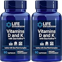 Life Extension Vitamins D and K with Sea-Iodine, 90 Caps (Pack of 2)