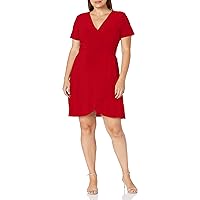Star Vixen Women's Short Sleeve Ballerina Wrap Dress, Red, Medium