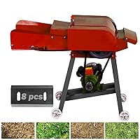 Hay Cutter Dry-Wet Hay Straw Cutter Forage Crop Crusher 2.2KW Cattle Sheep Feed Processing Machine for Corn Straw,Yellow Bamboo Straw with Motor 8 Blades red (volts, 110)