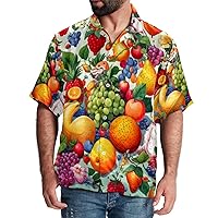 Hawaiian Shirt for Men Casual Button Down, Quick Dry Holiday Beach Short Sleeve Shirts Fresh Fruit Animals Pattern,S