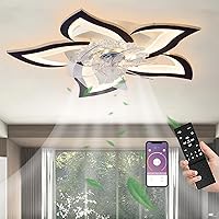 LED Quiet Ceiling Fan with Lighting 50 W Ceiling Light with Fan with Remote Control / App Dimmable Lamp with Fan 5 Lights Flower Shape Acrylic Lampshade Living Room Bedroom Black