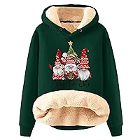 Christmas Women Fleece Hoodie Loose Fit Warm Sherpa Lined Hooded Sweatshirts Santa Claus Trendy Winter Clothes