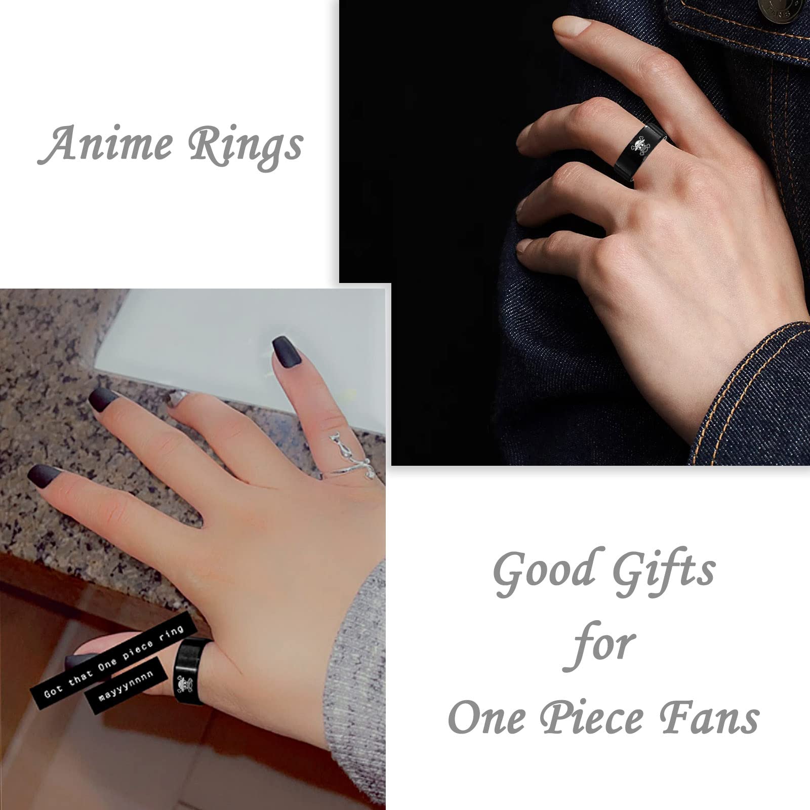 TINGN One Piece Ring Anime Rings for Men Men Ring Black Anime Jewelry 8MM  Stainless Steel Ring - Walmart.com