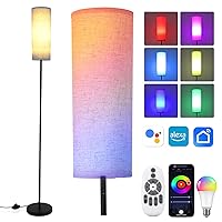 Smart Floor Lamp Works with Alexa & Google Home, Color Changing Dimmable for Living Room Modern Standing WiFi Lamp with Remote, Minimalist Lamp Tall Lights for Bedroom, Party, Reading- Black