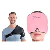 TheraICE Shoulder Ice Pack Wrap, Reusable Ice Pack for Rotator Cuff & Shoulder Pain Relie + TheraICE Migraine Relief Cap