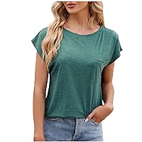 Women's Casual Summer T Shirts with Pockets Short Cape Sleeve Tops Tshirts Solid Color Basic Tees Tunic 2024