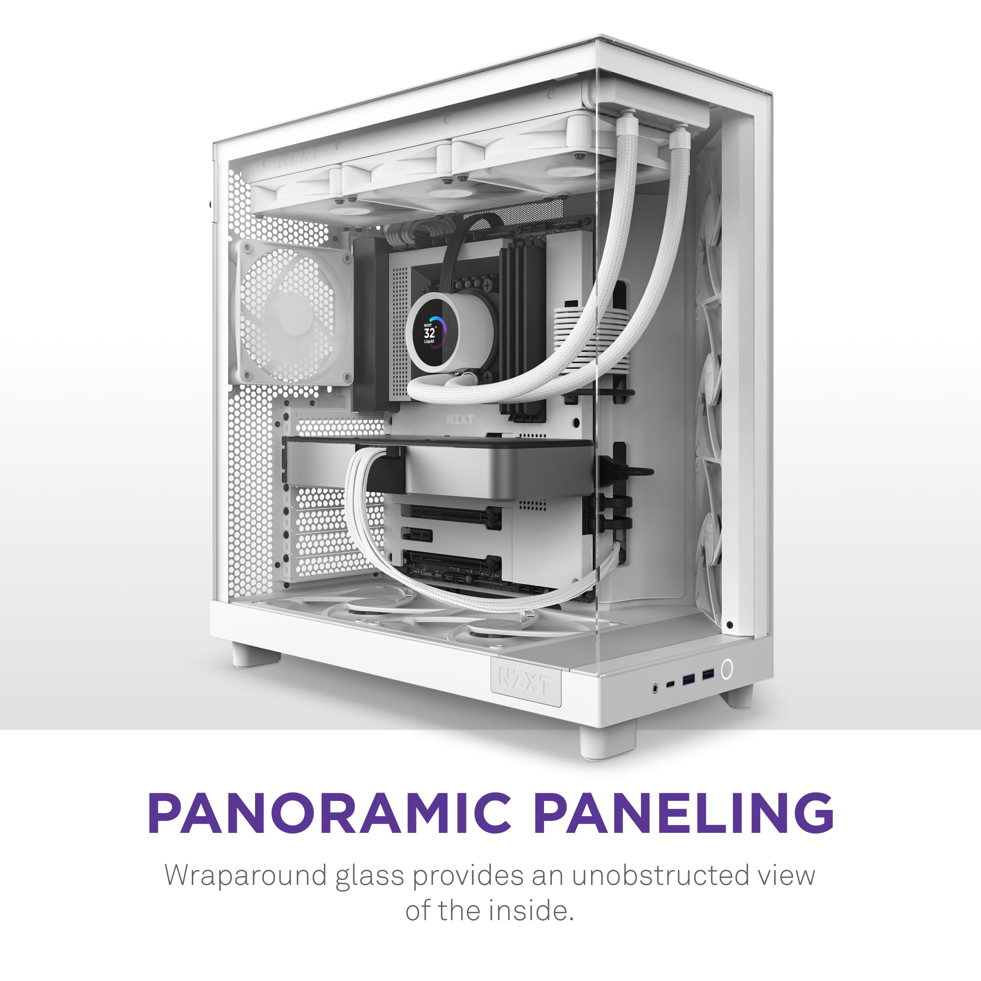 NZXT H6 Flow | CC-H61FW-01 | Compact Dual-Chamber Mid-Tower Airflow Case | Panoramic Glass Panels | High-Performance Airflow Panels | Includes 3 x 120mm Fans | Cable Management | White