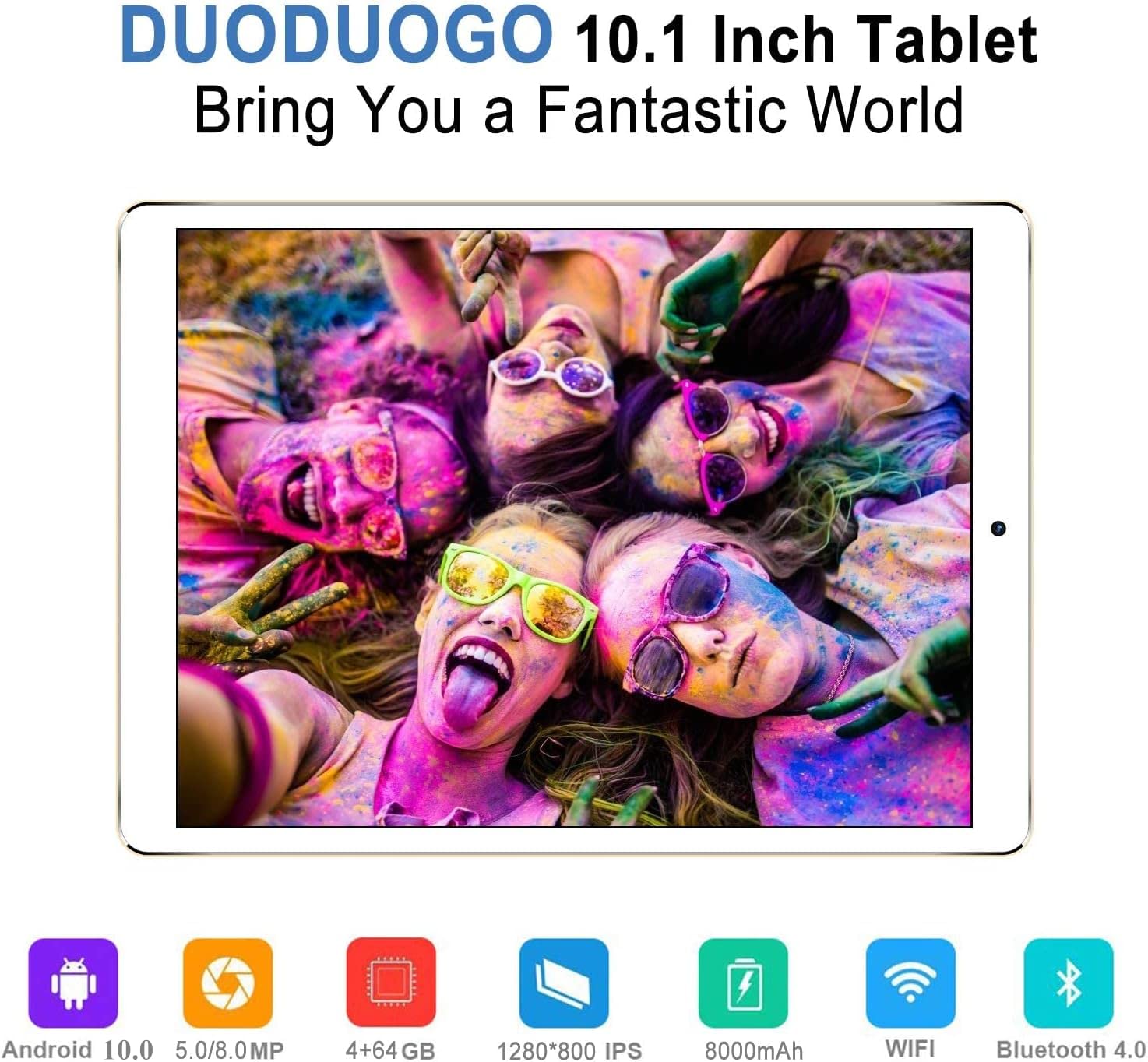 2 in 1 Tablets 10 Inch, Android 9 Tablet PC with Wireless Keyboard Case, 4GB RAM 64GB ROM/128GB Computer Tablets, Quad Core, HD/IPS, 8000mAh, Dual 4G SIM/WiFi (Gold)