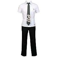 Cospaly Costume Mens Printed Tie White Short Sleeeve Shirt Uniform Suits