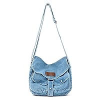 Syrads Denim Shoulder Bag Casual Style Lightweight Retro Travel Shopper Crossbody Handbag