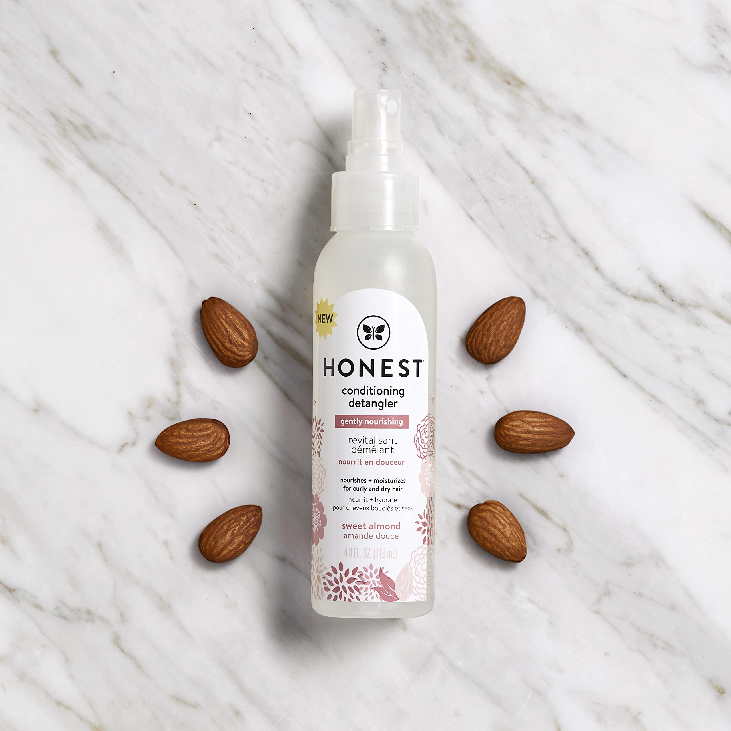 The Honest Company Conditioning Hair Detangler 3-Pack | Leave-in Conditioner + Fortifying Spray | Tear-free, Cruelty-Free, Hypoallergenic | Almond Nourishing, 4 fl oz each (pack of 3)