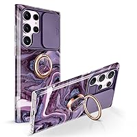GVIEWIN Bundle - Compatible with Samsung Galaxy S23 Ultra with Slide Camera Cover (Quicksand/Purple)+ Cell Phone Ring Holder (Quicksand/Purple)(2 Items Bundle)