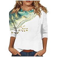 Ladies 2024 3/4 Sleeve Tops Womens Daily Round Neck Shirt Dressy Blouse Graphic Tee Printed Casual Tunic Plus Size Tee