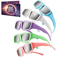 Solar Eclipse Glasses Approved Plastic Solar Eclipse Viewing Glasses - CE & ISO Certified Solar Eclipse Glasses, Solar Eclipse Sunglasses for Kids & Adults - Assorted, 5 Solar Glasses