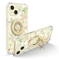 GVIEWIN Bundle - Compatible with iPhone 15 Case (Peach Blossom/Yellow) + Magnetic Phone Ring Holder (Gold)