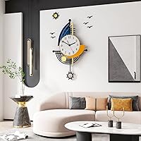 Modern Wall Clock Battery Operated 23 Inch Large Boat Design Pendulum Wall Clocks for Living Room Decor 3D Silent Clock Wall Decor Sticker Non Ticking for Bedroom Office Home Kitchen Decoration
