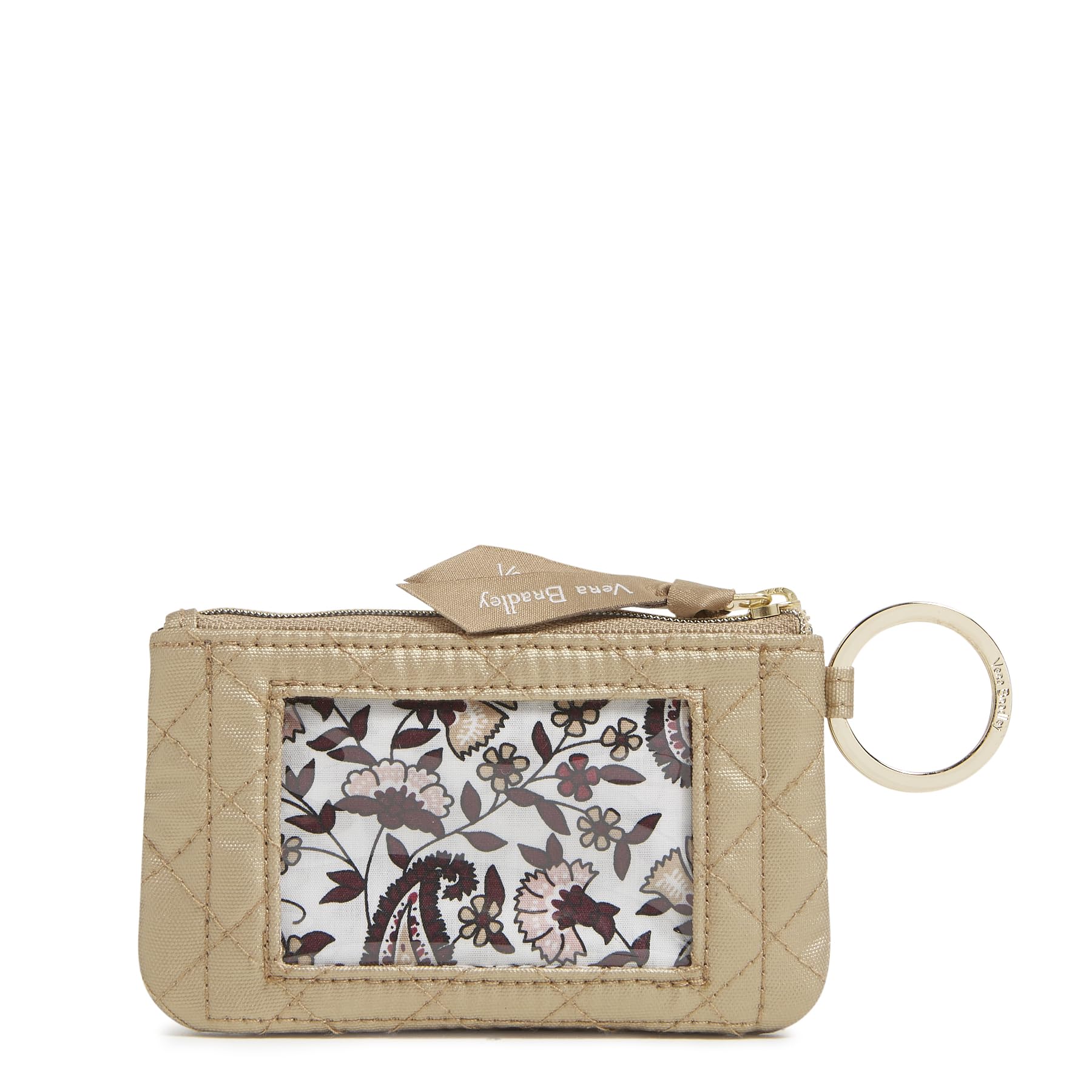 Vera Bradley Women's Cotton Zip ID Case Wallet, Champagne Gold Pearl, One Size