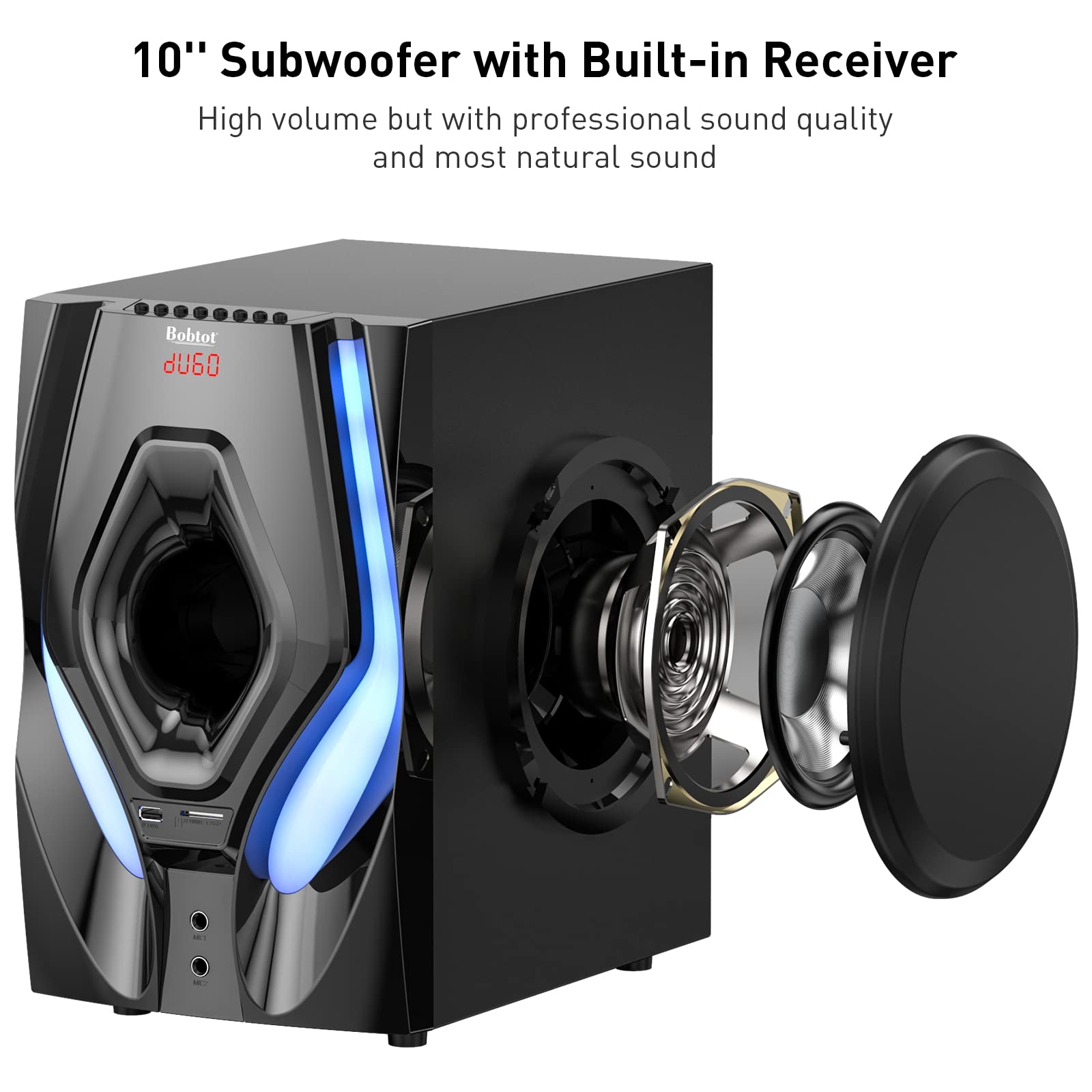 Bobtot Home Theater Systems Surround Sound Speakers - 1200 Watts 10 inch Subwoofer 5.1/2.1 Channel Home Audio Stereo System with HDMI ARC Optical Bluetooth Input for 4K TV Ultra HD AV DVD FM Radio USB